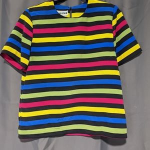 90s Vintage bright striped blouse with shoulderpads W14 Joan Leslie